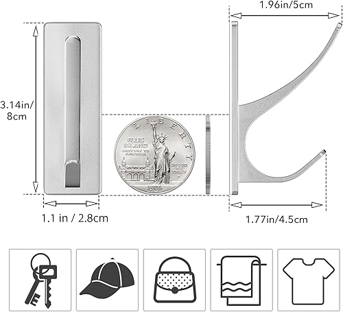 Vista 3 de Ganchos adhesivos para colgar, extra resistentes (máximo 13 libras), para puerta, toallas, abrigos, sombreros y llaves, autoadhesivos para pared