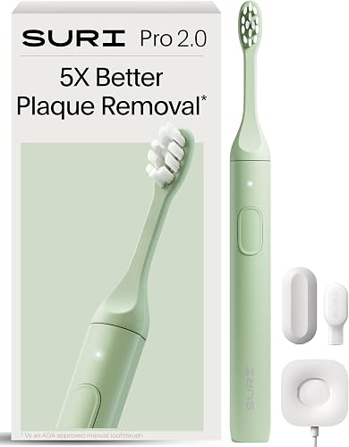 SURI Pro Sonic Electric Toothbrush | Over 4+ Weeks Battery | Pressure Sensor | Aluminium Body | 2-Minute Timer | Plant-Based Head | Green