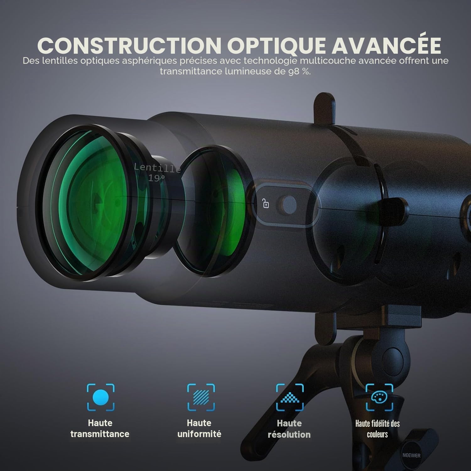 NEEWER LS-300 Spot Optique Snoot pour 300W Bowens Mount LED Vidéo Lumières &16x GOBO 19° lentille de Projection 98% Transmission de Lumière Forme Géométrique pour Photographie Créative & Éclairage