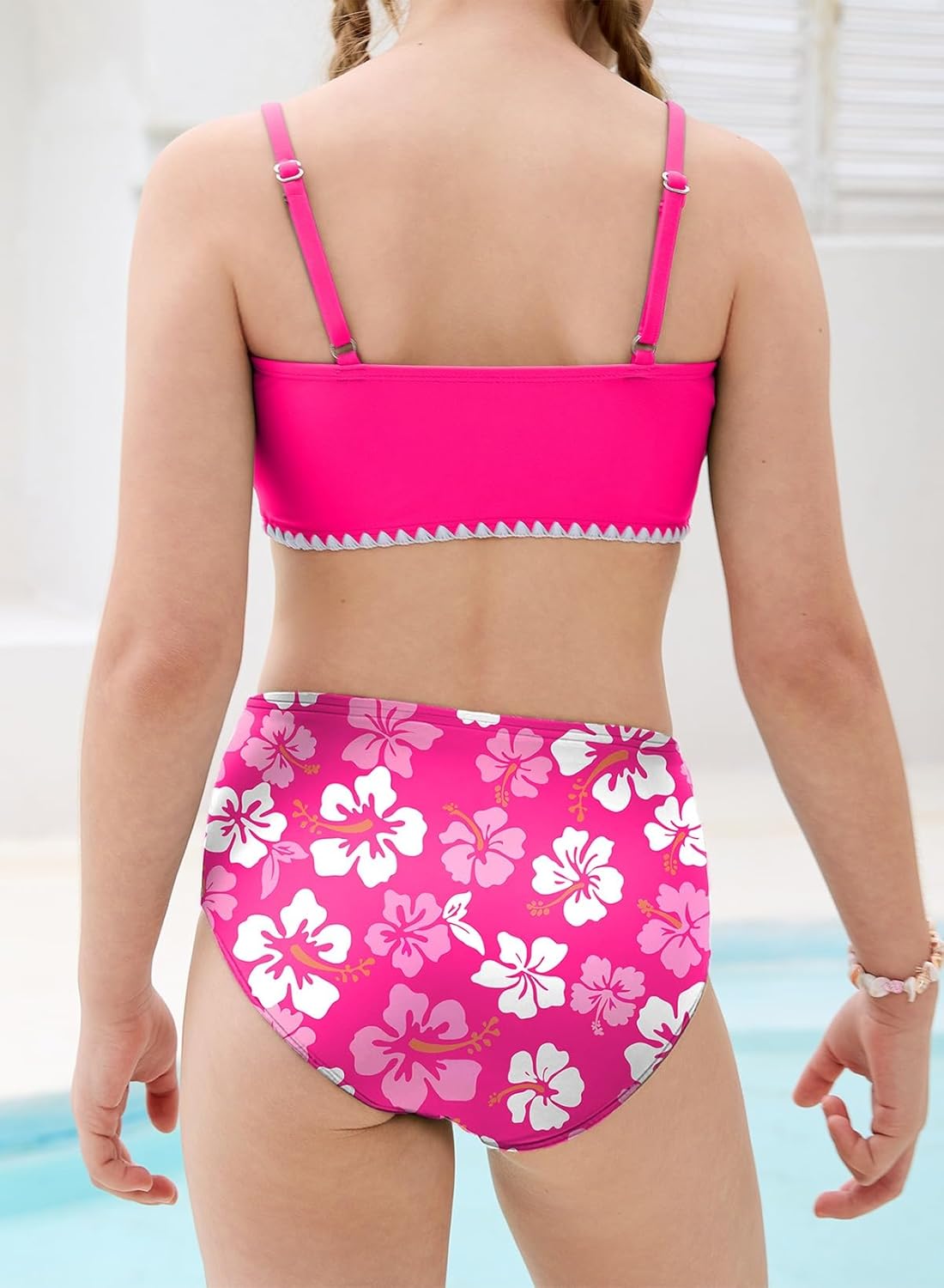 blibean Tween Girls Swimsuit Two Piece Bathing Suit Floral Print Bikini Sets with Chest Pad Size 6-15 Years - Image 3