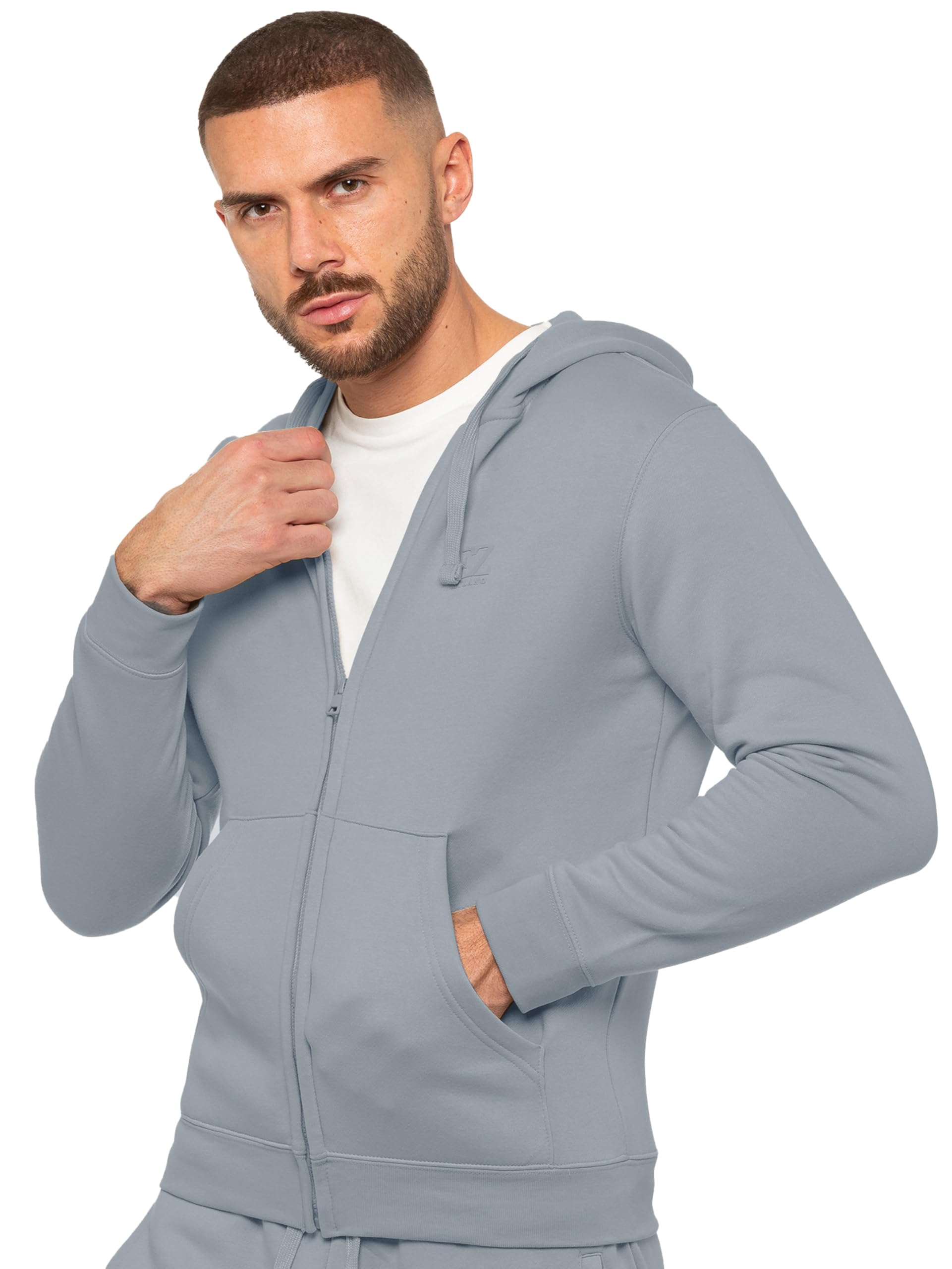 989Zé ENZO Mens Hoodie Zip Up Regular Fit Hooded Sweatshirt Long Sleeve (UK, Alpha, M, Regular, Regular, Coastal Blue)