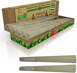Pre Rolled Cones 1 1/4 Size - 50 Pack Hemp Rolling Paper Unbleached Brown Raw Organic Fibers Classic Natural Mystic Preroll Pre Roll Papers With Filter Tips Use Cone Loader Filling Packing Sticks