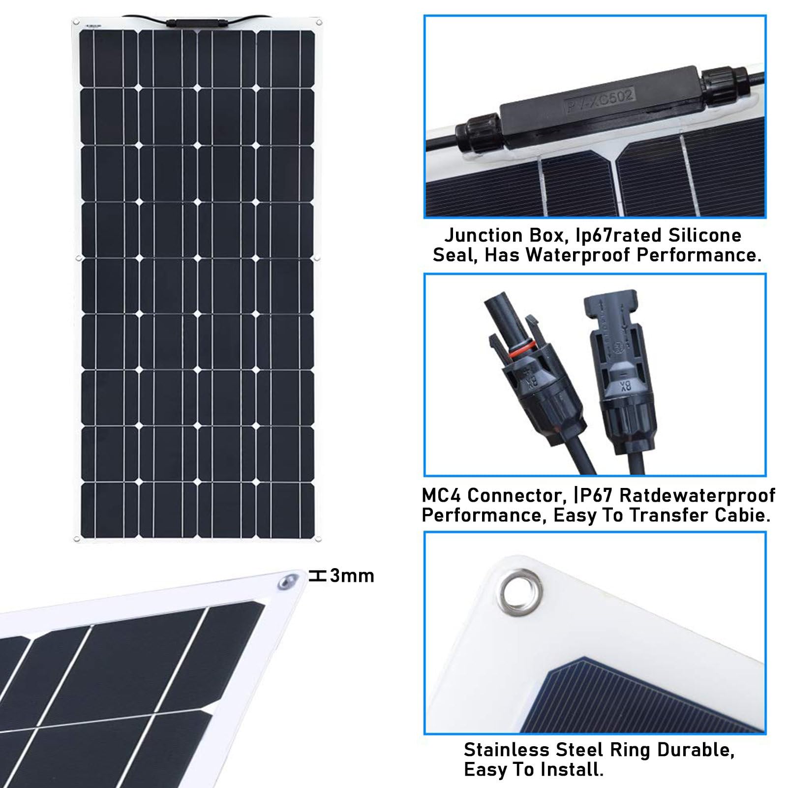 Pannelli solari fotovoltaici 200w/400w/800w, Kit di Pannelli solari Flessibili da 400w con Ricarica in Loco, 18v ad Alta efficienza per Auto, roulotte, Barche, Due Pezzi.