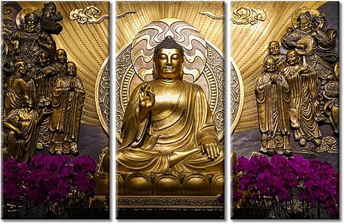 Vista 42 de TUMOVO Wall Art for Living Room Buddha Sculpture Flower Paintings Canvas Wall Art 3 Panel Wall Art Canvas Artwork Wall Decor Large Wall Decor Canvas