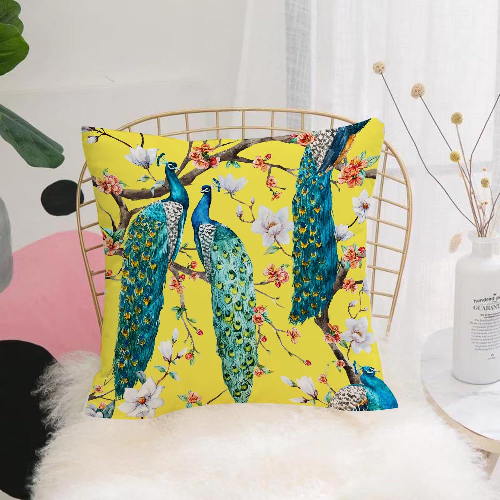 HYOSXW Cushion Cover,Throw Pillow Case Home Decorative for Living Room Bedroom Sofa Chair 16X16 Inch,peacock lover blooming Sakura trees white magnolia flowers Japanese Sakura fest,Pillowcase 40X40cm