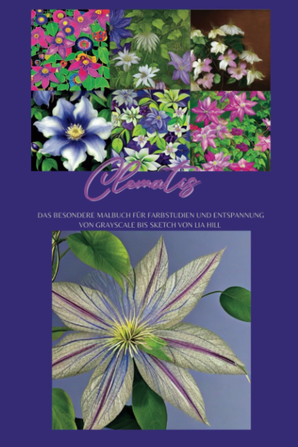 Clematis cahier coloriage relaxation adulte étude couleurs niveaux de gris
