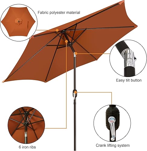 Miniatura 115 de Blissun Sombrilla de patio de 7.5 pies, sombrilla de patio, sombrilla de mercado al aire libre con botón de inclinación y manivela (bronceado)