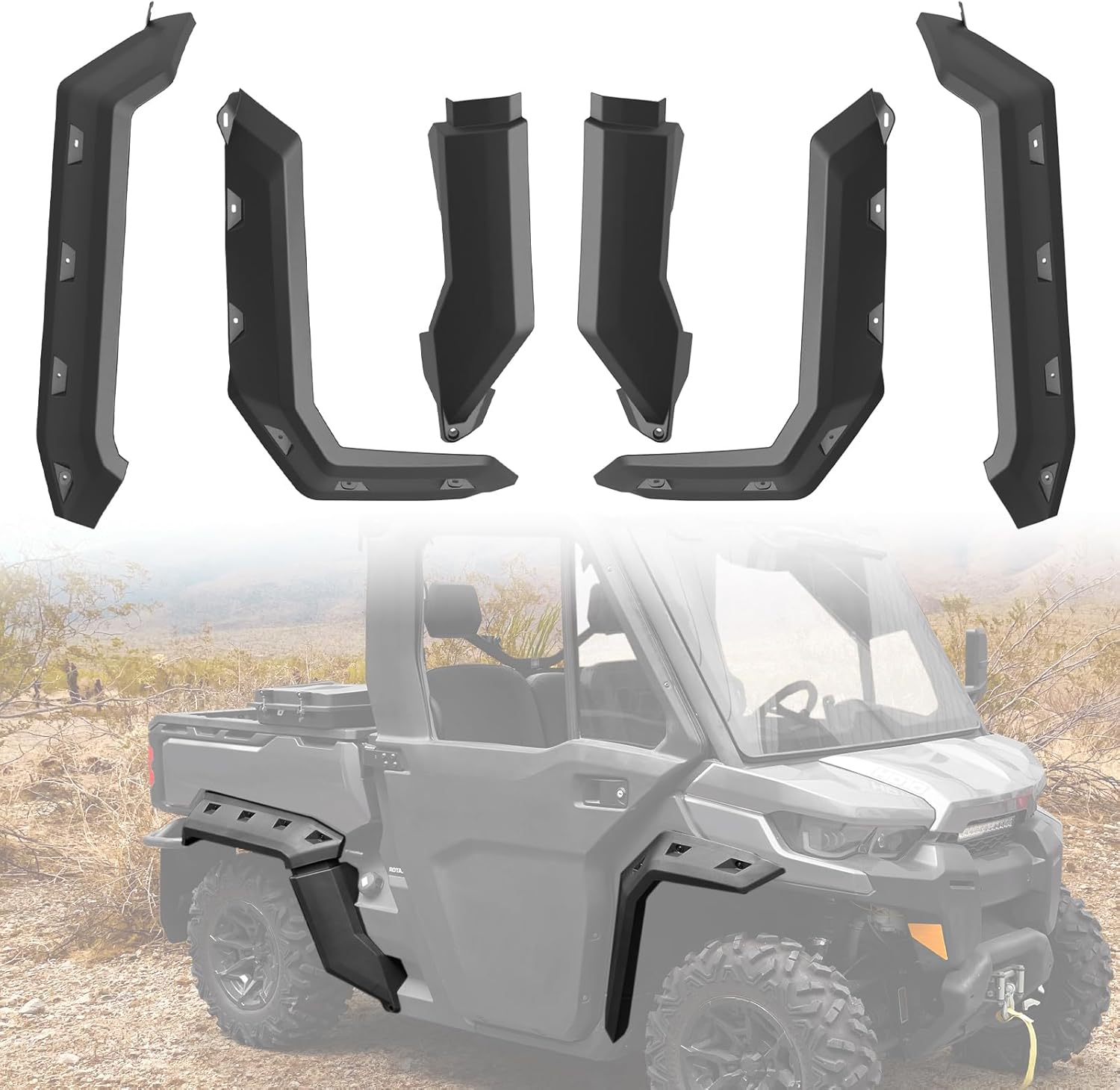 A & UTV PRO Wide Fender Flares for 2016-2025 Can-Am Defender Accessories Max/HD10/HD8/HD7/HD5 Extended Mud Flaps Front Rear Mud Guards Replace OEM #715006821#715002424