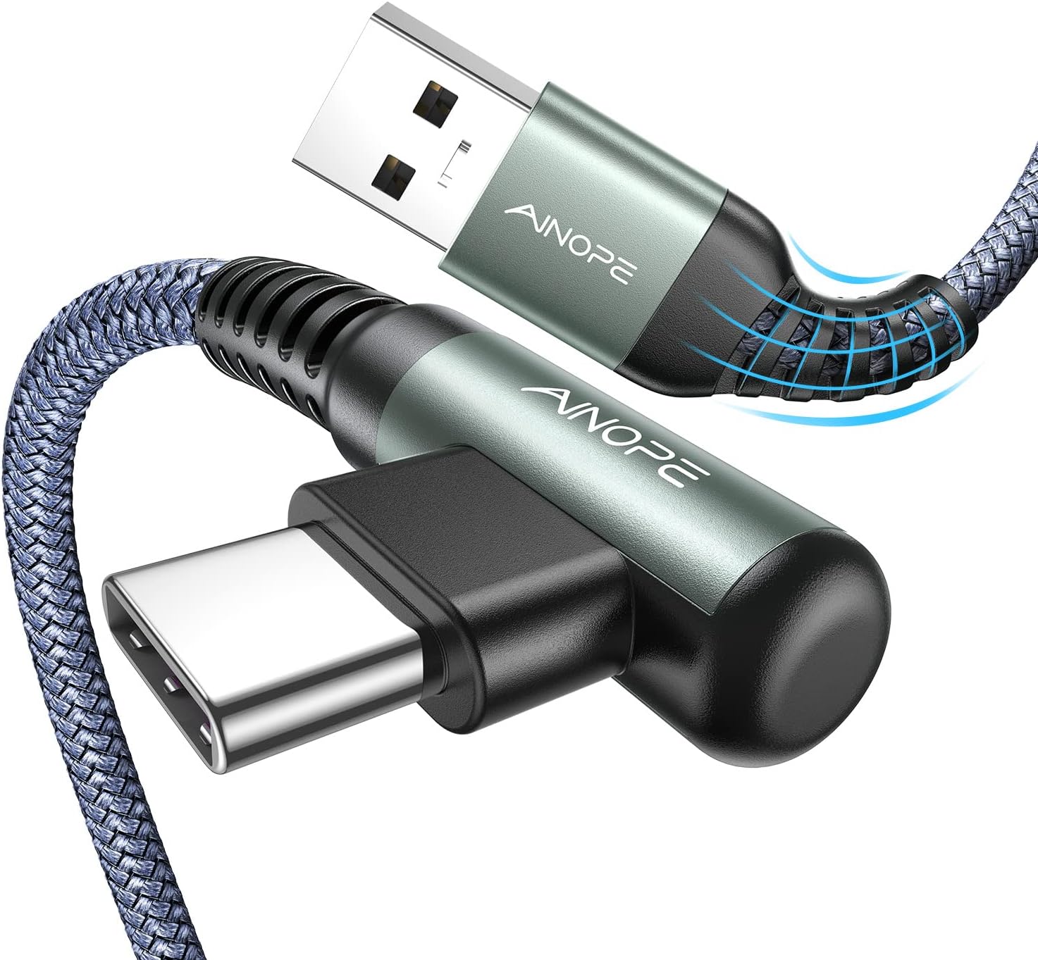 USB Type C Cable AINOPE [2-Pack, 1.6ft] 3.1A Type C Charger Fast Charging Right Angle, Durable Nylon Braided USB C Cable, Smartphone