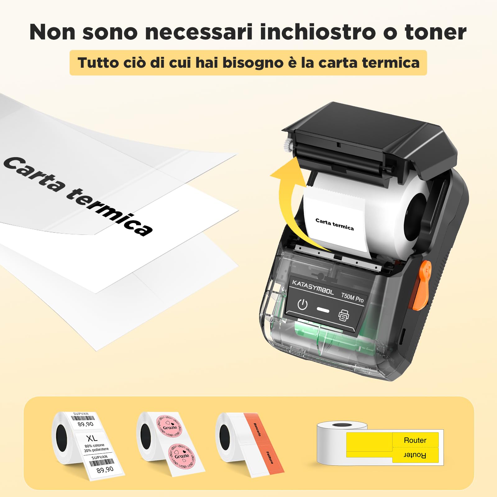 SUPVAN T50M Pro Etichettatrice Bluetooth con Nastro, App Versatile con 30 Caratteri e Oltre 700 icone, Senza, Inchiostro per Organizzare Casa, Cucina, Scuola e Ufficio.