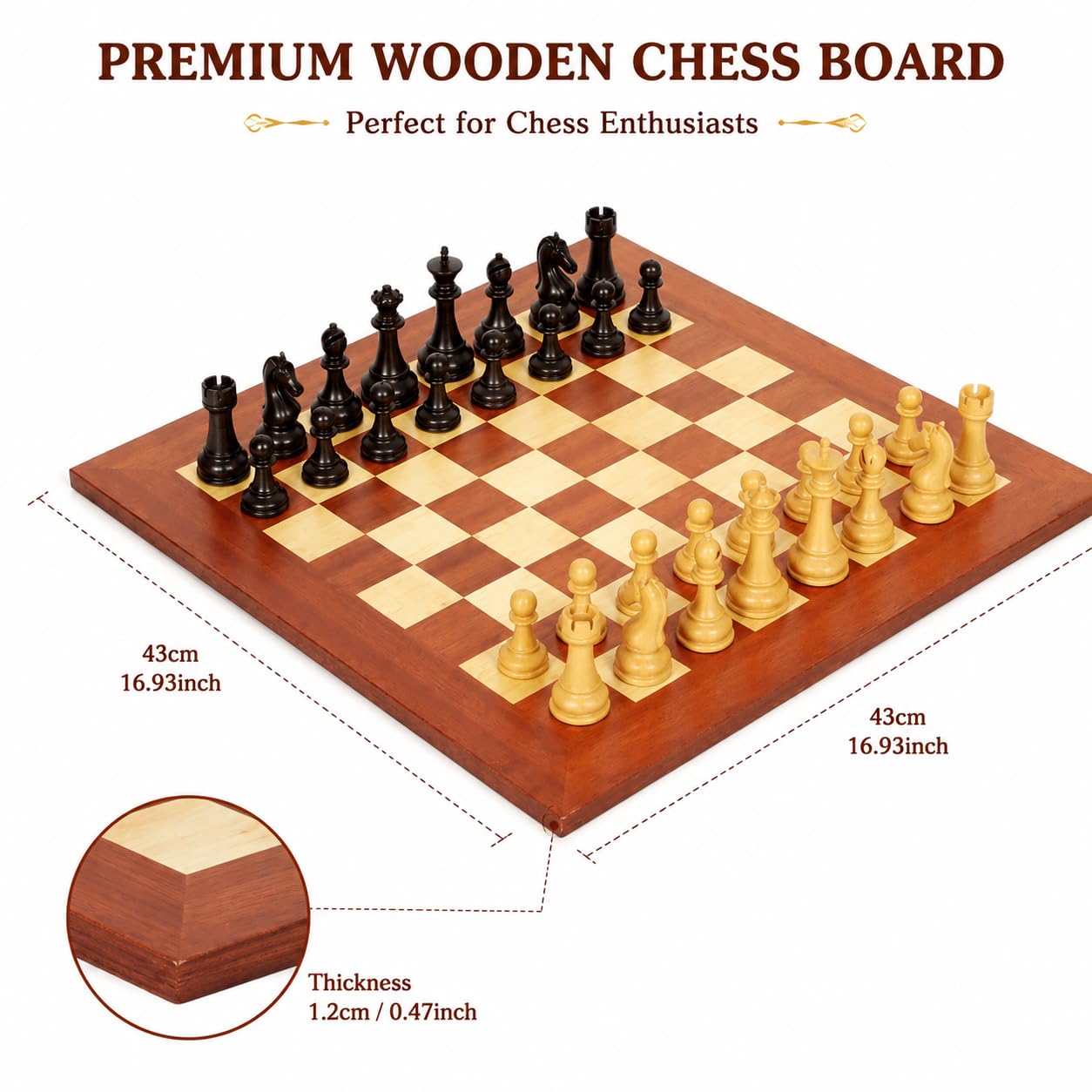 Luxuriöses Schach-Set aus Holz mit Premium-Leder-Aufbewahrungskoffer, 43,2 cm Schachbrett, handgefertigte Staunton-Steine, tragbares Reise-Schach-Set für Erwachsene und Kinder, für Familienspielabend