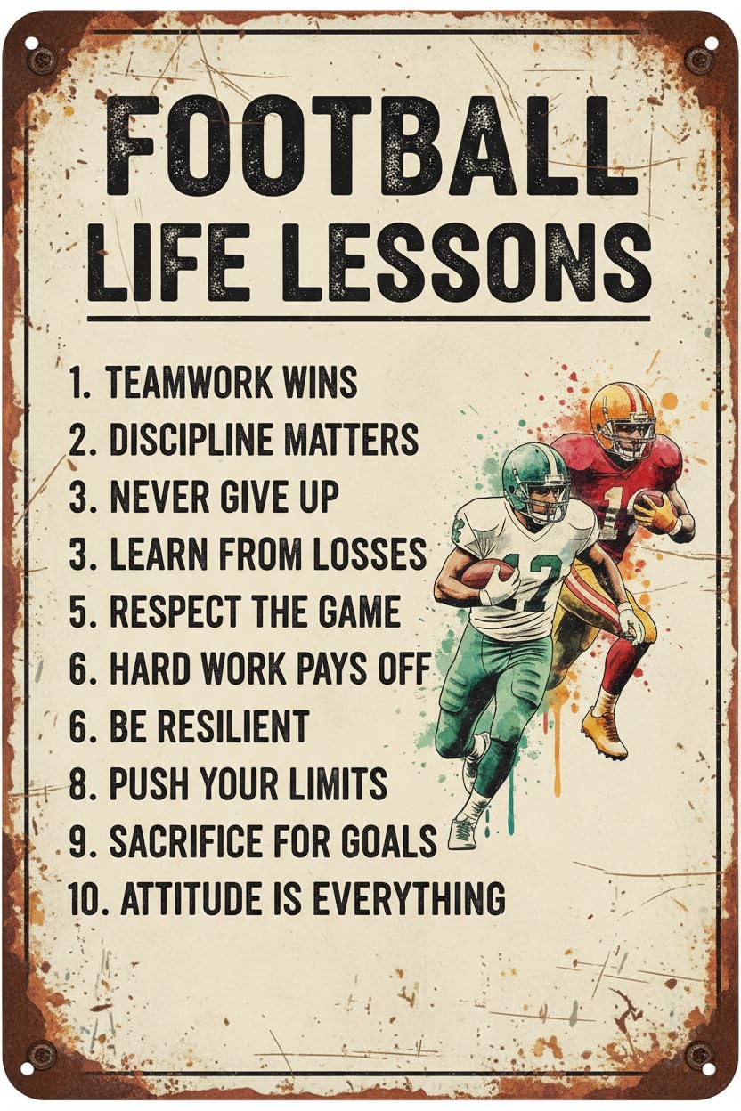 Inspirational Football Life Lessons Tin Sign, 8x12 Inch