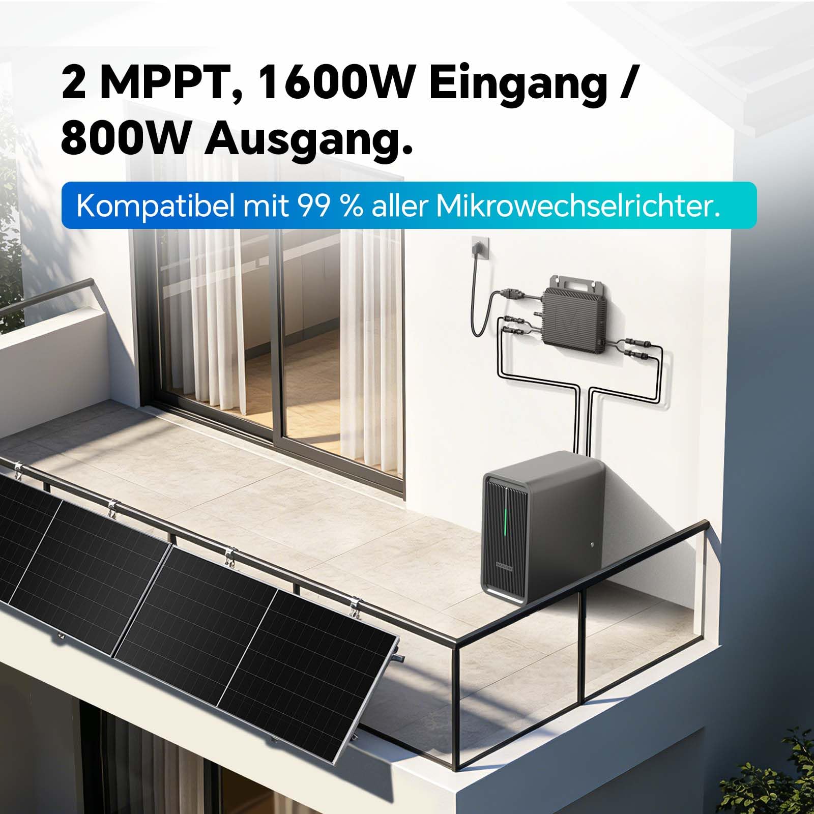 Marstek B2500 Balkonkraftwerk mit Speicher 2026 Updated,2240Wh LiFePO4 Akku,2 MPPT, 1600W PV-Eingang, 800W DC-Ausgang,Erweiterbar auf 8,96kWh, Plug & Play,0% MwSt
