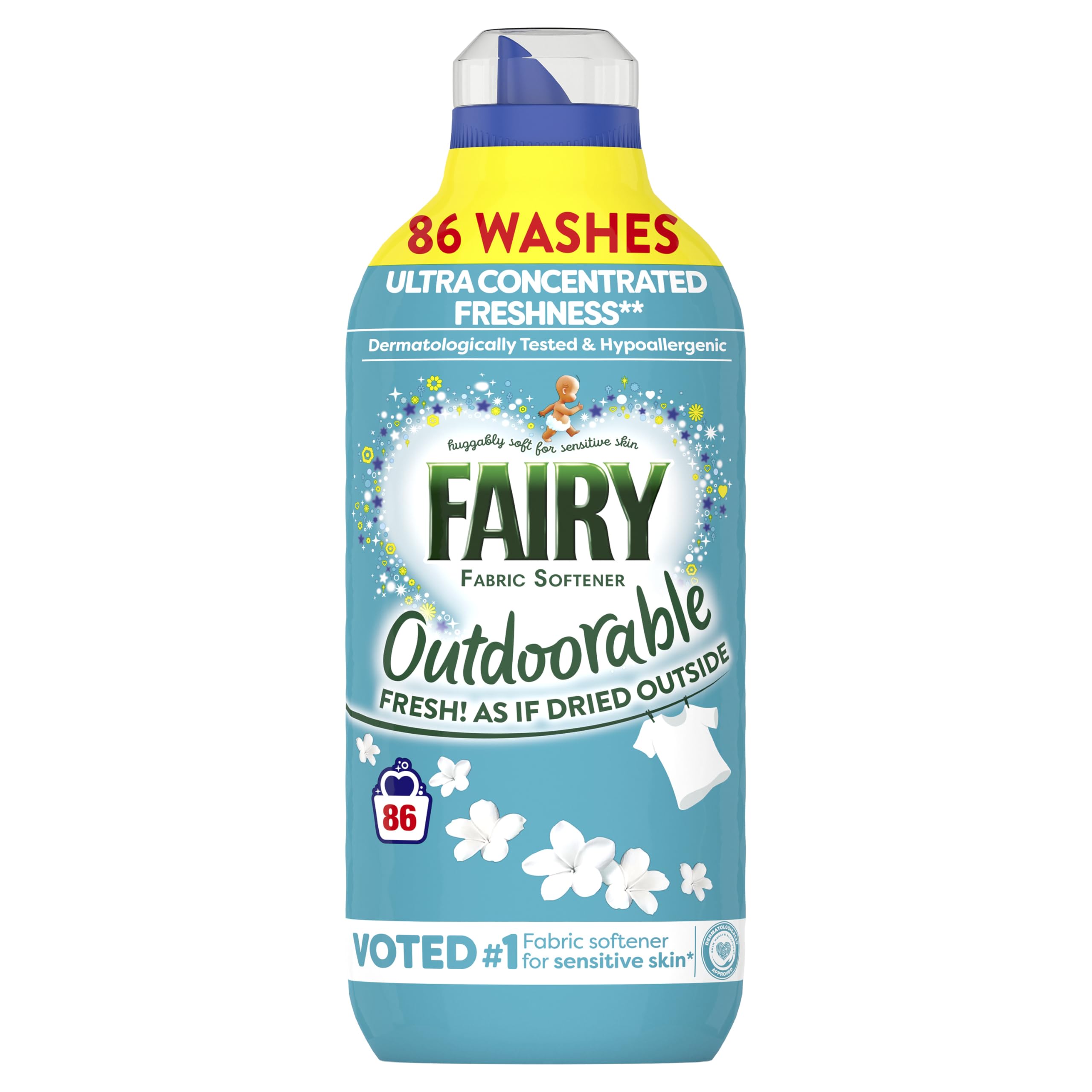 Fairy Outdoorable Fabric Softener, Ultra Concentrated Freshness for Sensitive Skin, 86 Washes, 1.204L