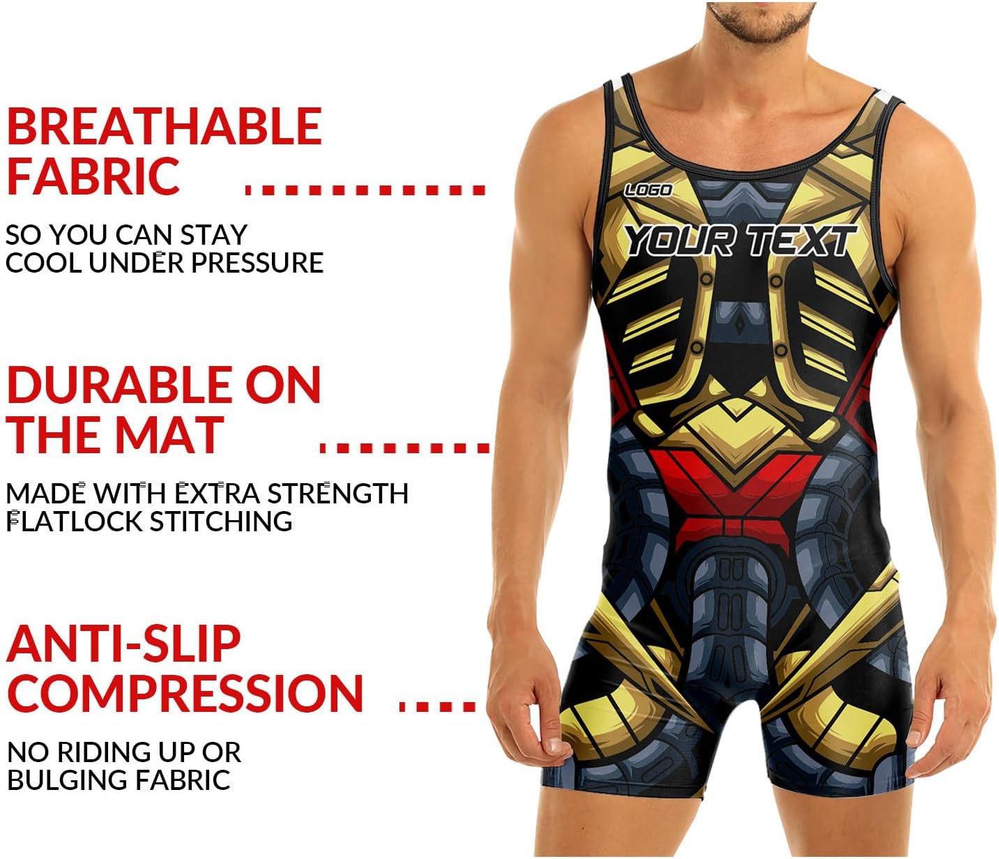 Custom Men's Armor Tracksuit 3 Pieces Set Hoodie Shorts Wrestling Singlet