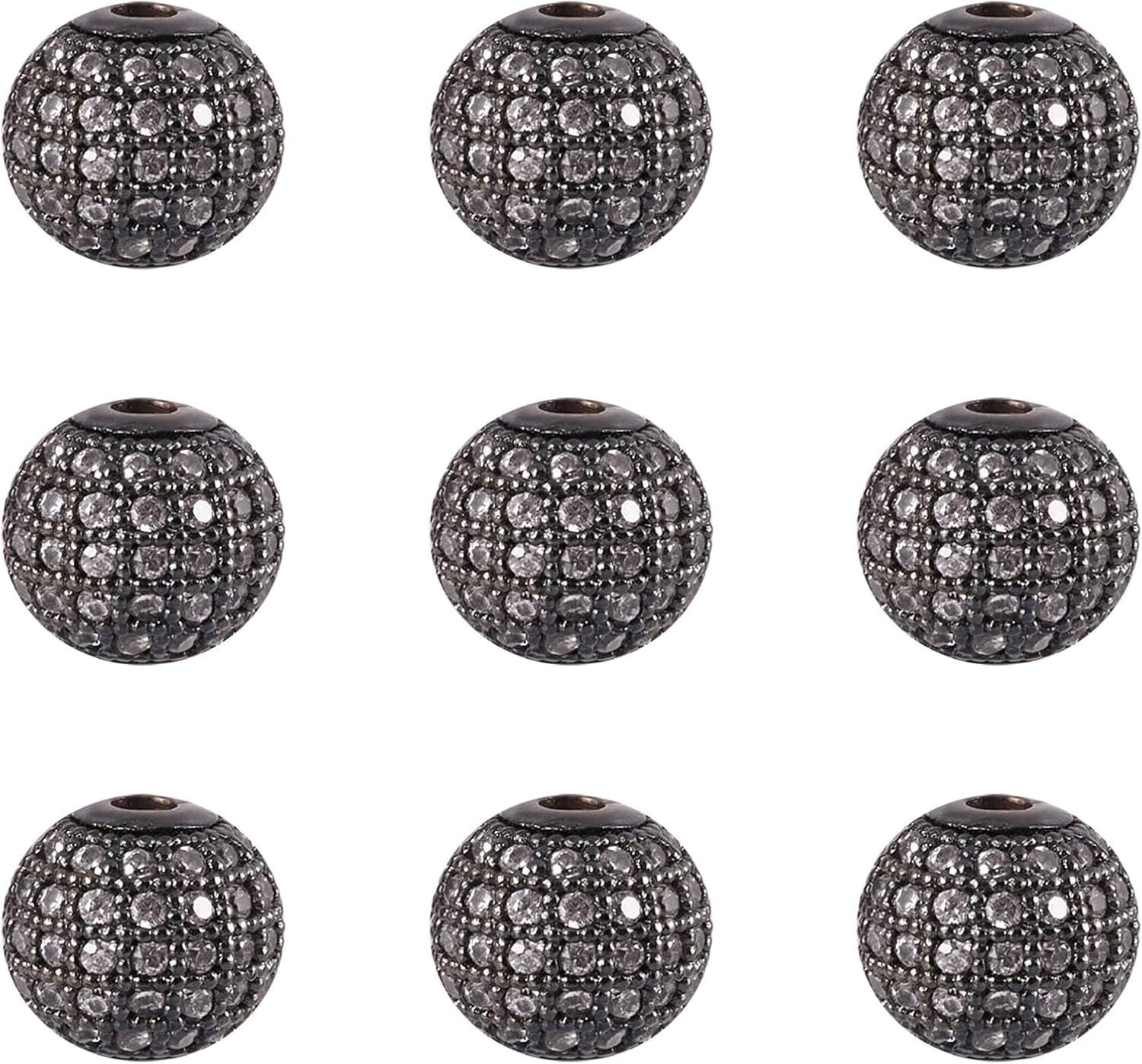 Craftdady 10Pcs 12mm Cubic Zirconia Round Loose Beads CZ Micro Pave Setting Disco Ball Spacer Beads Crystal Rhinestone Bracelet Connector Charm Beads Platinum for Necklace Earring Jewelry Craft