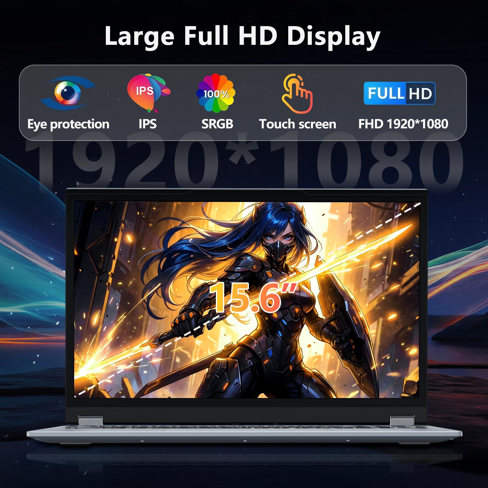 15,6 Pulgadas Ordenador Portátil Pantalla Táctil 2 en 1, Laptop 16GB RAM 1TB SSD, Win11 PC Portátil con Ryzen 3 3200U Procesador, Computadora Portátil 360° Pantalla Táctil 1080P FHD IPS Type-C RJ45 - 4