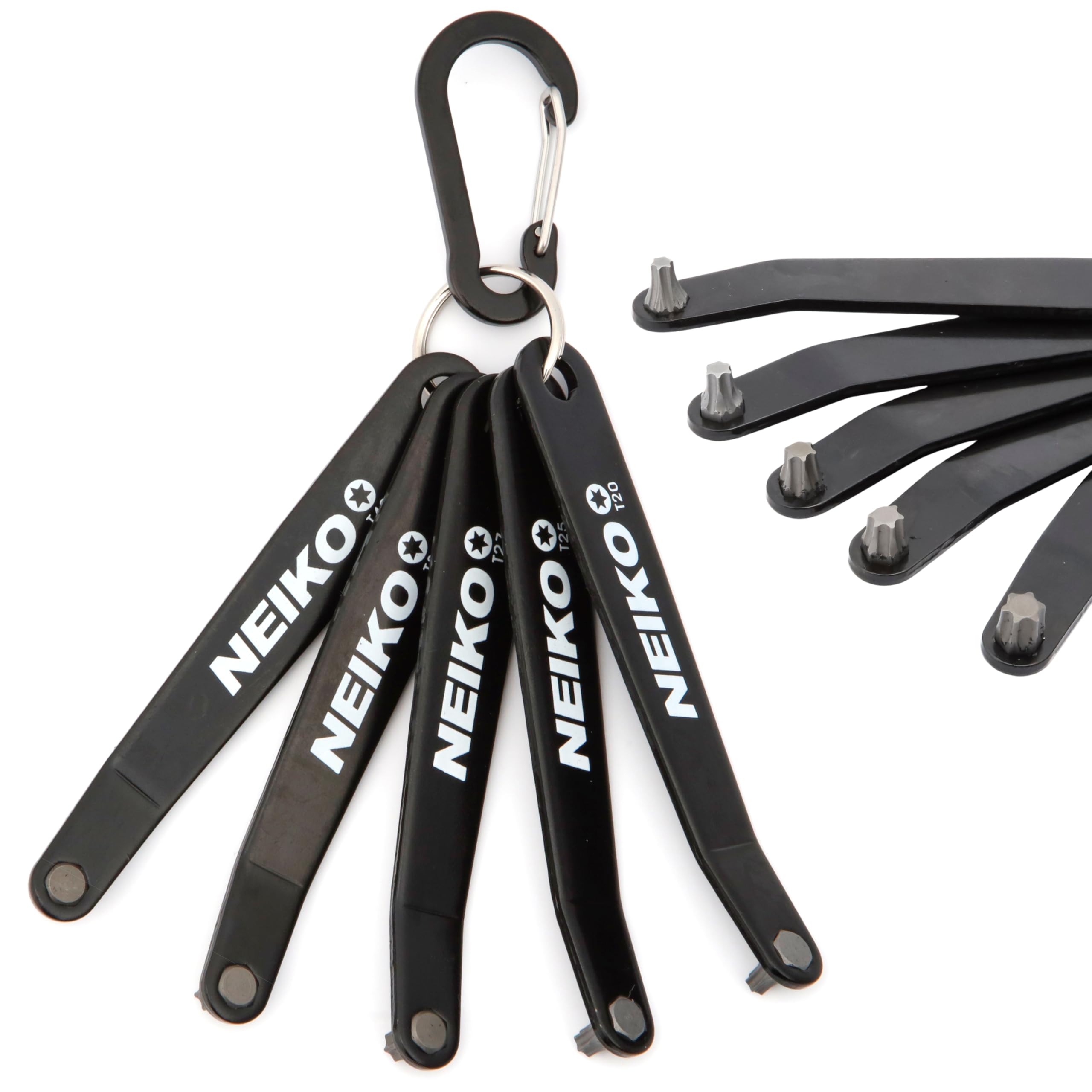 Photo 1 of **Broken Tip on One***NEIKO 01325A Ultra Low Profile Offset Screwdriver Torx Set, 5 Pc, Heavy Duty S2 Steel Construction, 10mm Bit Depth, Angled Hex Bit, Bent Screwdriver for Tight Spaces, Allen Wrench Keychain