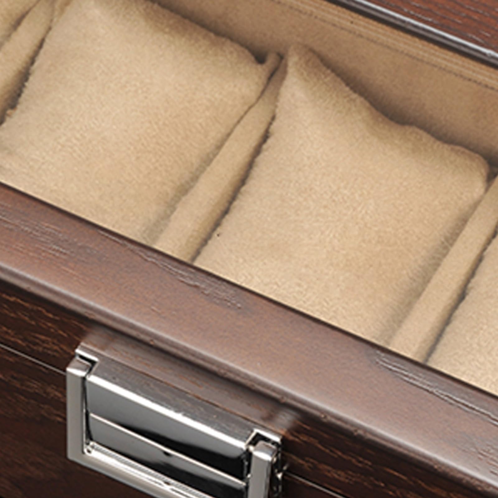 JEKKAH Uhrenbox aus Holz mit Oberlicht, fünfteiliges Schaukästchen aus Holz, Aufbewahrungsbox for Schmuck und Armbänder, Schaukästchen mit Uhrenständer aus Holz(Beige)