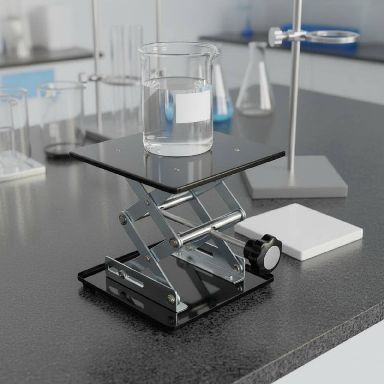 Lab Liftplattform Labor Hebebühne Labor Hebetisch Labor Stativ Edelstahl 200x200mm Fein Dosierbares Handrad Höhe 7cm Bis 25cm für Analyse Ausbildung Forschung
