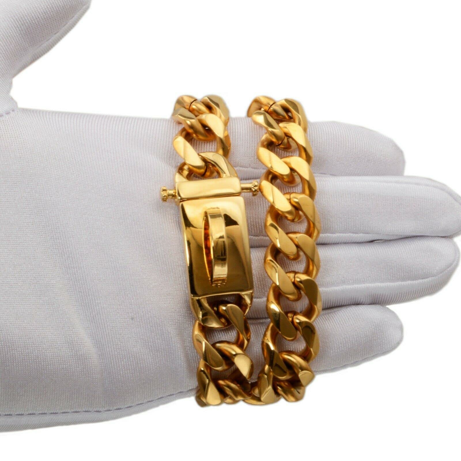 Hundehalsband Goldkette | Kubanische Gliederkette 15 Mm | Mit D-Ring & Schnalle | Für Große Hunde