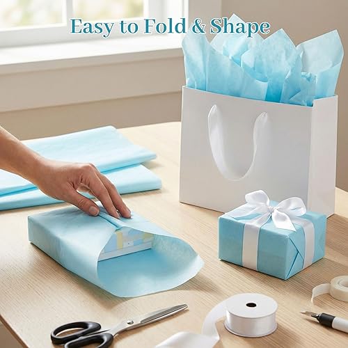 Miniatura 6 de Shindel 120 hojas de papel de seda azul, papel de seda azul claro de 20 x 14 pulgadas para bolsas de regalo, Navidad, cumpleaños, boda, baby shower