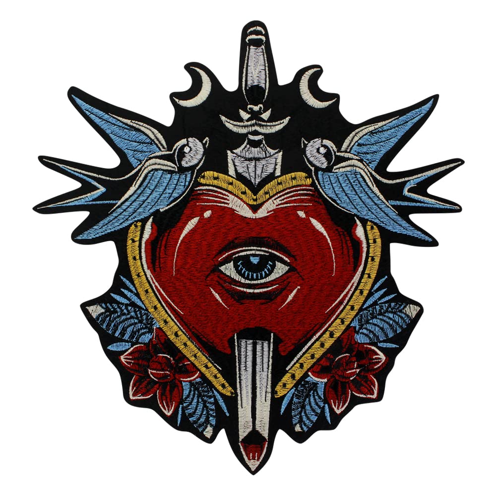 EMDOMO Heart Eye Sword Iron on Embroidered Bird Applique Badge Sign Patch