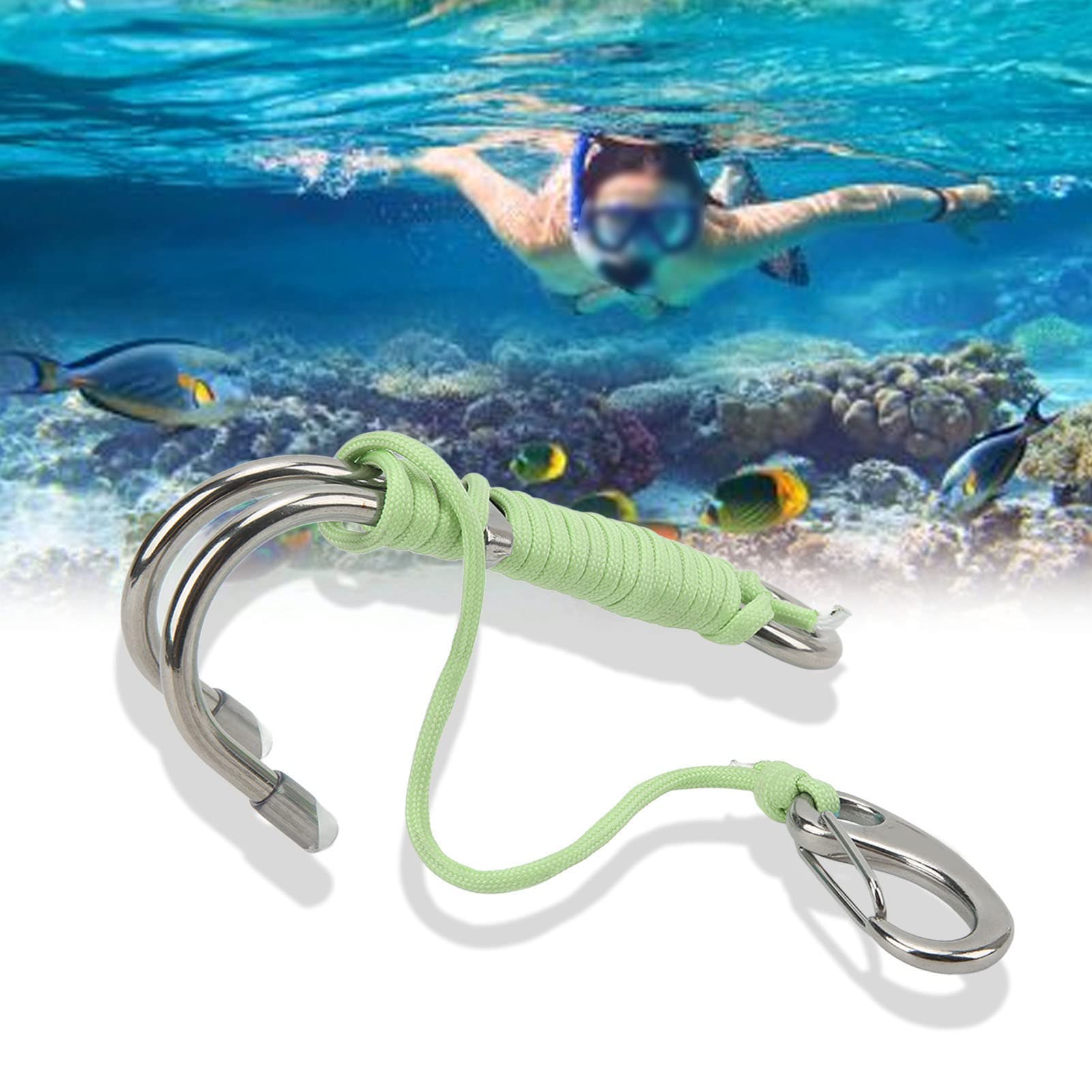 Gancio per Immersione, Cordino Subacquee Anticorrosivo Scuba Drift Hook con Linea Luminosa Gancio per Immersioni Subacquee