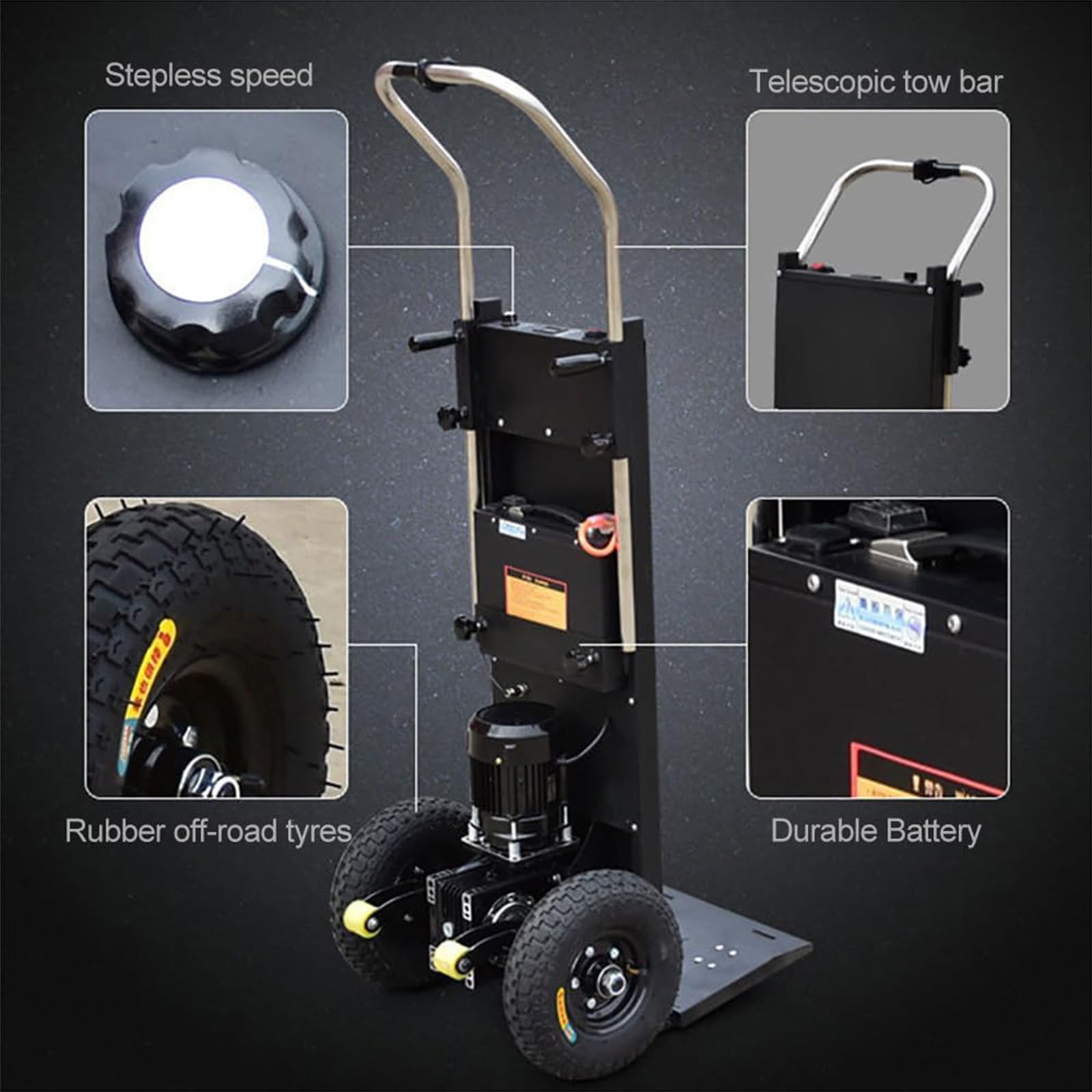 Carrello Saliscale Elettrico 1200 W, con Maniglia Telescopica, con Batteria al Litio, Carico 400 kg, Carrello per Sacchi Oggetti Pesanti su E Giù Scale,A