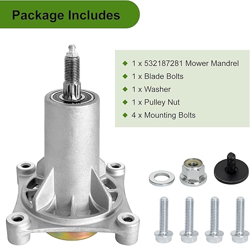 Miniatura 6 de Belleone Paquete de 2 conjuntos de husillo 187292 para Craftsman Husqvarna Ariens Poulan Pro, 587819701 Conjunto de mandril para cortacésped de