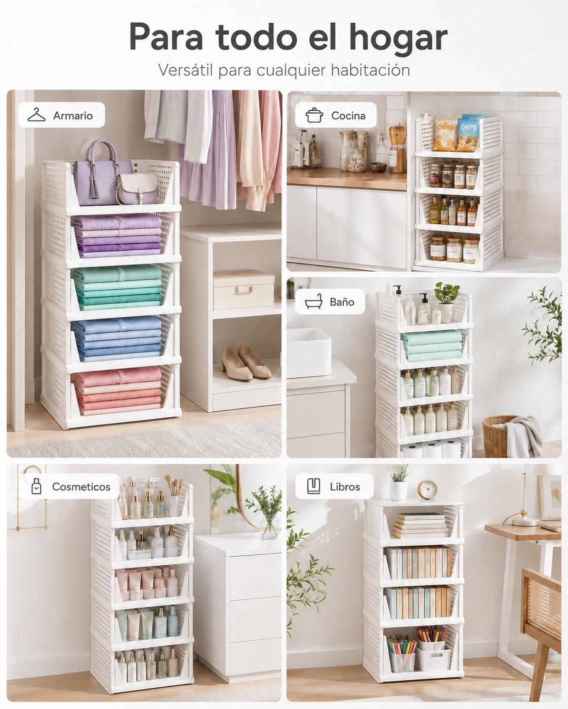 Organizador Armario 4 Piezas, Cajas Apilables Plegables para Ropa