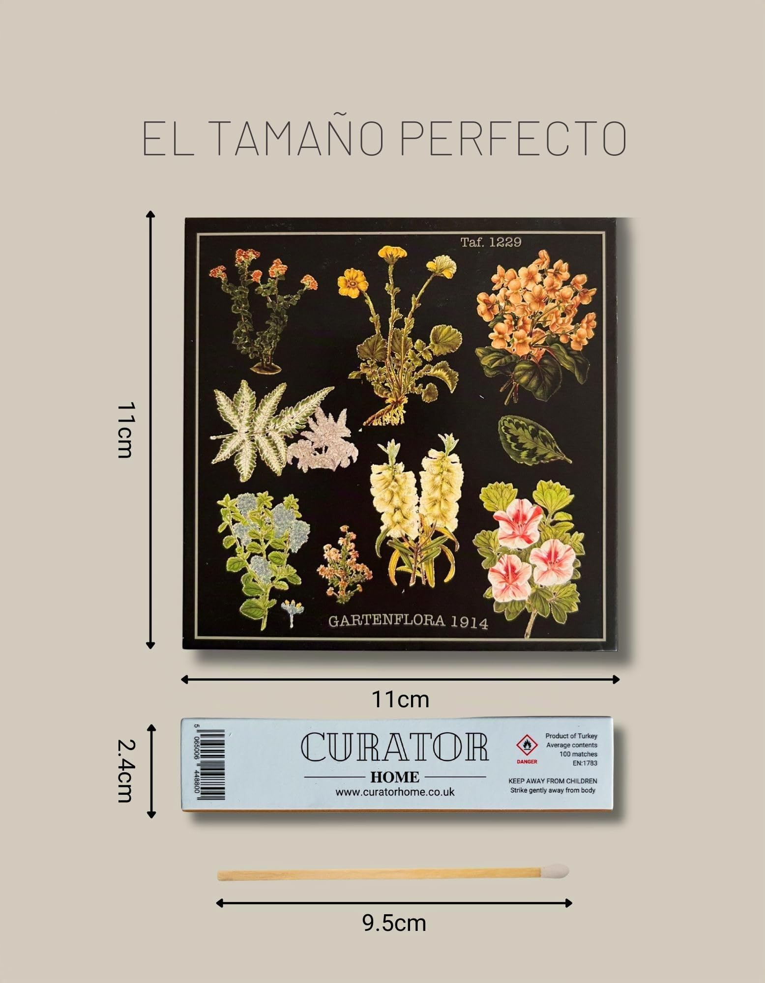 Curator Home Regalo de lujo Cerillas de seguridad largas I Caja de cerillas cuadrada elegante (Floral)