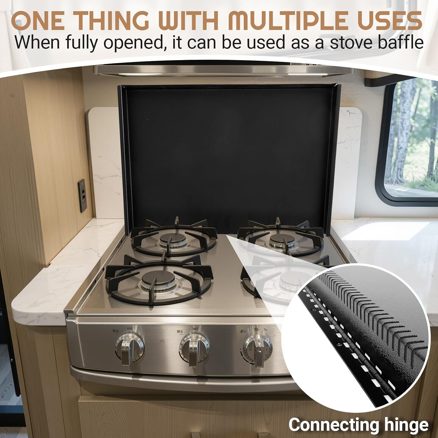 Colingmill Rv Stove Top Cover & Gas Burner Board, Features Hinged Design & Fits Most 3 or 4 Burner Rv/Boat Stoves Crafted of 20-Gauge Steel W/Powder-Coated, 22 x 20 Inch Black