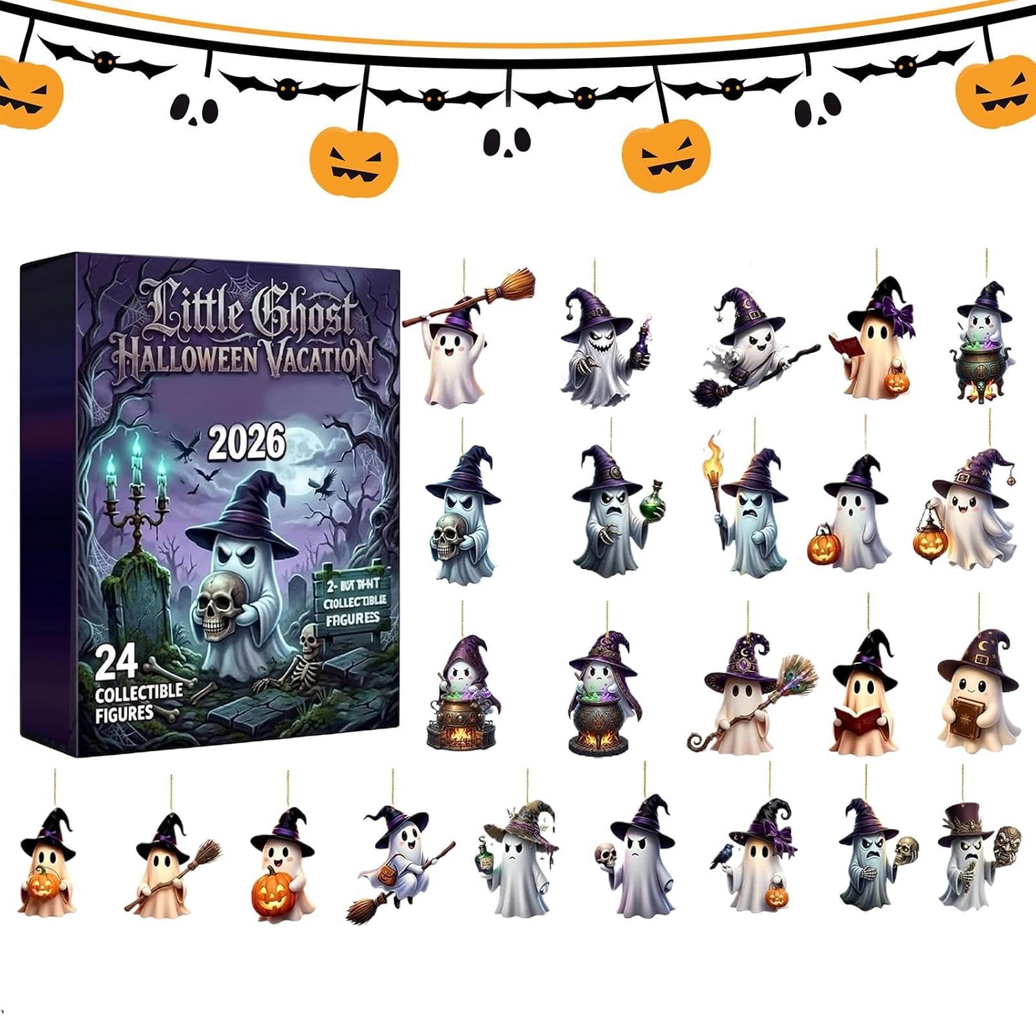 2026 Halloween - 2D Acrylic Ghost Hanging Ornament Set,