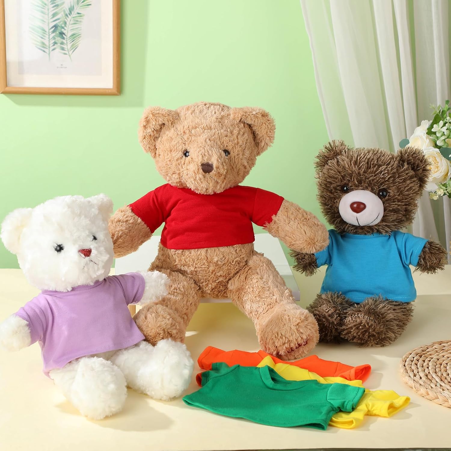 Skylety 6 Pcs Bear Clothes Basic Tee Shirt Classic Stuffed T Shirt Plush Crew Neck for Stuffed Bears Doll with 14 - 18 Inch, Bear Not Included(Rainbow)