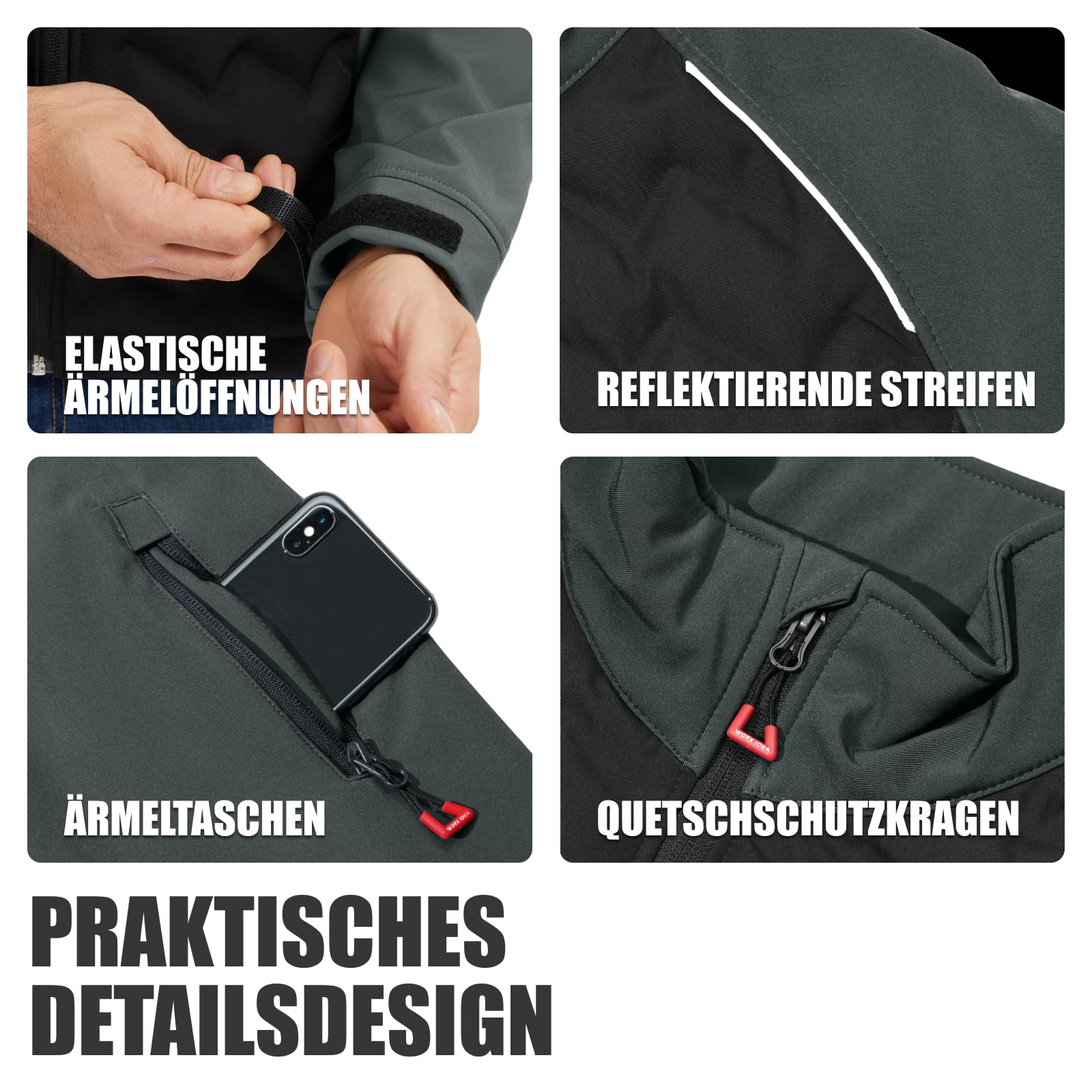 WORK IDEA Hybrid Wasserdichte Thermal Insulation Running Herrenjacke für Outdoor und Laufen mit Kontrastfarben