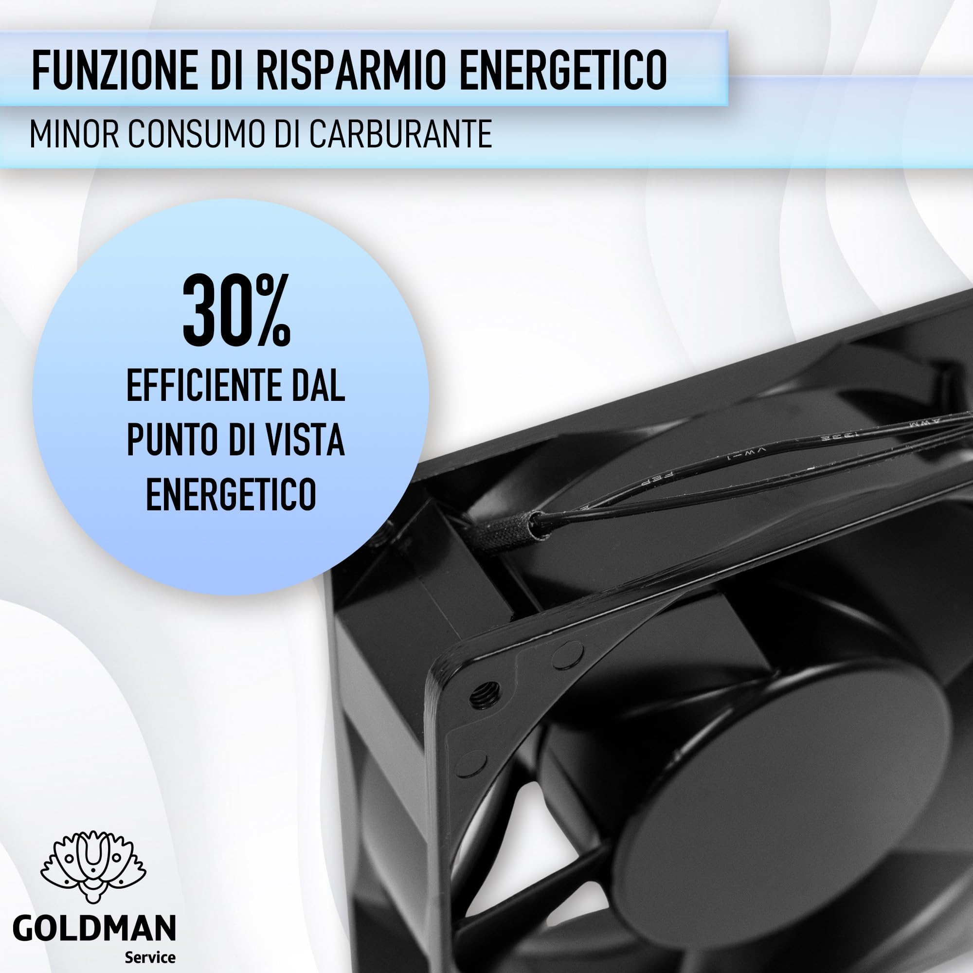 GOLDMAN SERVICE | Ventola Assiale ad Alta Temperatura con Griglia e Filtro per Inserti da Camino | Silenziosa con Pale Metalliche Potenti | Dimensioni: 120×120×38 mm (23 W)