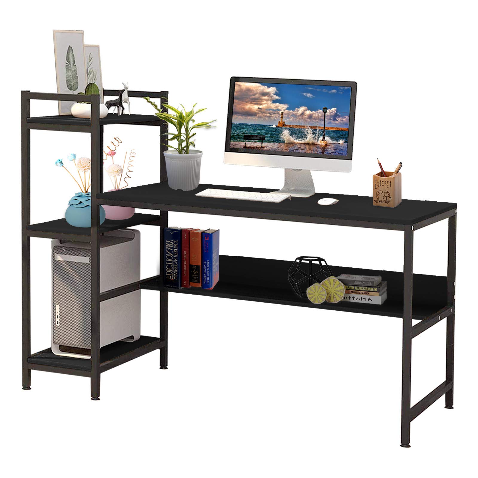 Buy Computer Desk 136×60×100cm, Wooden Home Office Table with 3 Tier