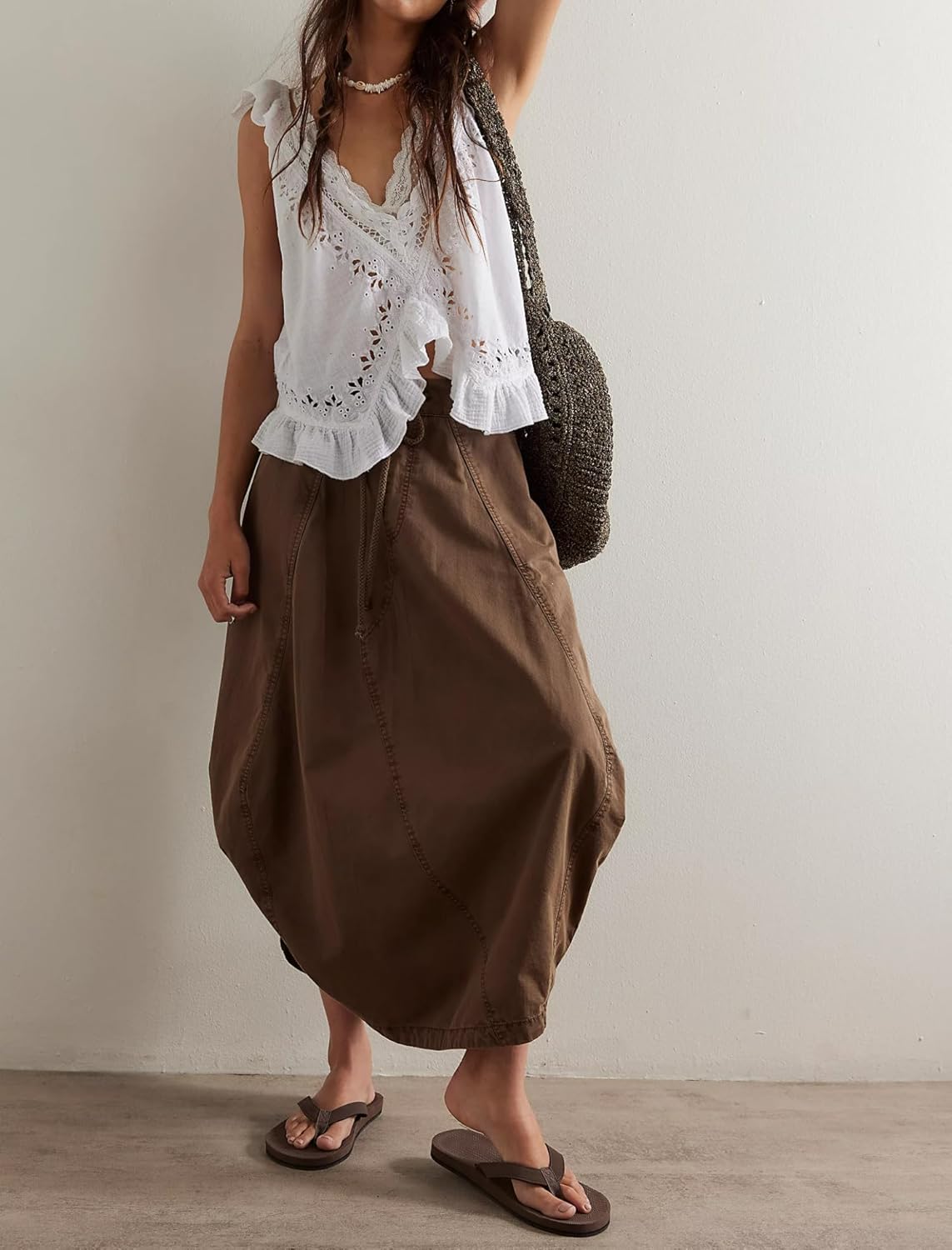 Women Poplin Midi Skirt Baggy Drawstring Mid Rise Parachute Skirt Y2k Cargo Maxi Long Skirt with Pockets Streetwear - Image 5