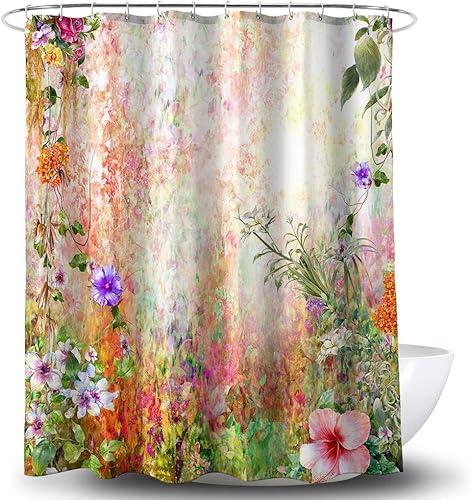 BECAN Cortina de ducha de flores acuarela abstracta flores prado floral jardín poliéster capa gruesa cortina de ducha 72x72 pulgadas