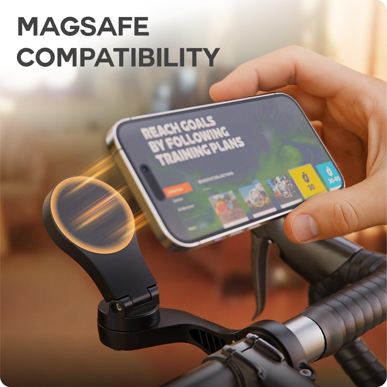 Support Magnétique Fitness MagSafe – Fixation Solide Pour IPhone Sur Peloton, Vélo Stationnaire Ou Tapis (Intérieur Uniquement)