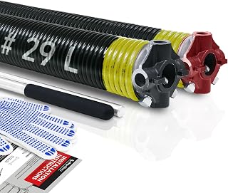 Pair of 2" Garage Door Torsion Springs Set with Non-Slip Winding Bar & Gloves,High Precision Electrophoresis Black Coated, for Replacement & Installation, MIN 16,000 Cycles (0.207x2''x29'')