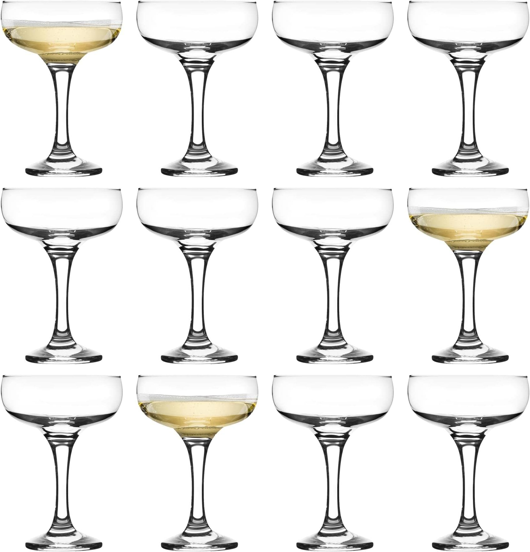 LAV 12x Clear 235ml Misket Glass Champagne Saucers - Vintage Glass Espresso Martini Prosecco Wine Gin Coupe Glasses Gift Set