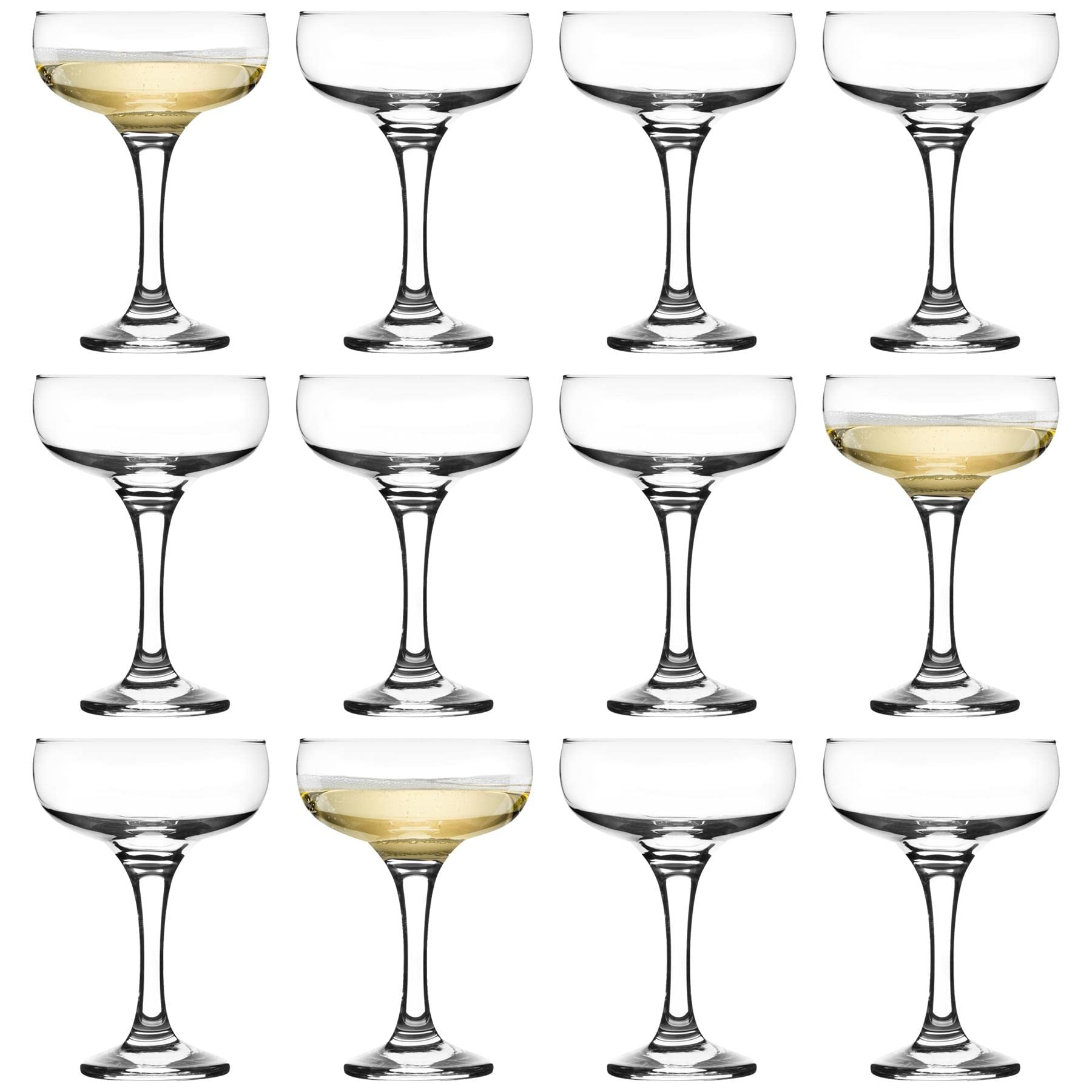 LAV 12x Clear 235ml Misket Glass Champagne Saucers - Vintage Glass Espresso Martini Prosecco Wine Gin Coupe Glasses Gift Set