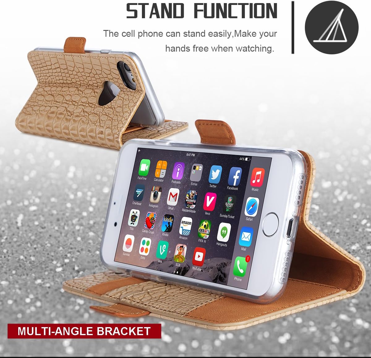 iPhone 8 Case, iPhone 7 Case, WWW [Crocodile Pattern] Premium PU Leather Wallet Case Flip Phone Case Cover with Card Slots for iPhone 7/8 Apricot
