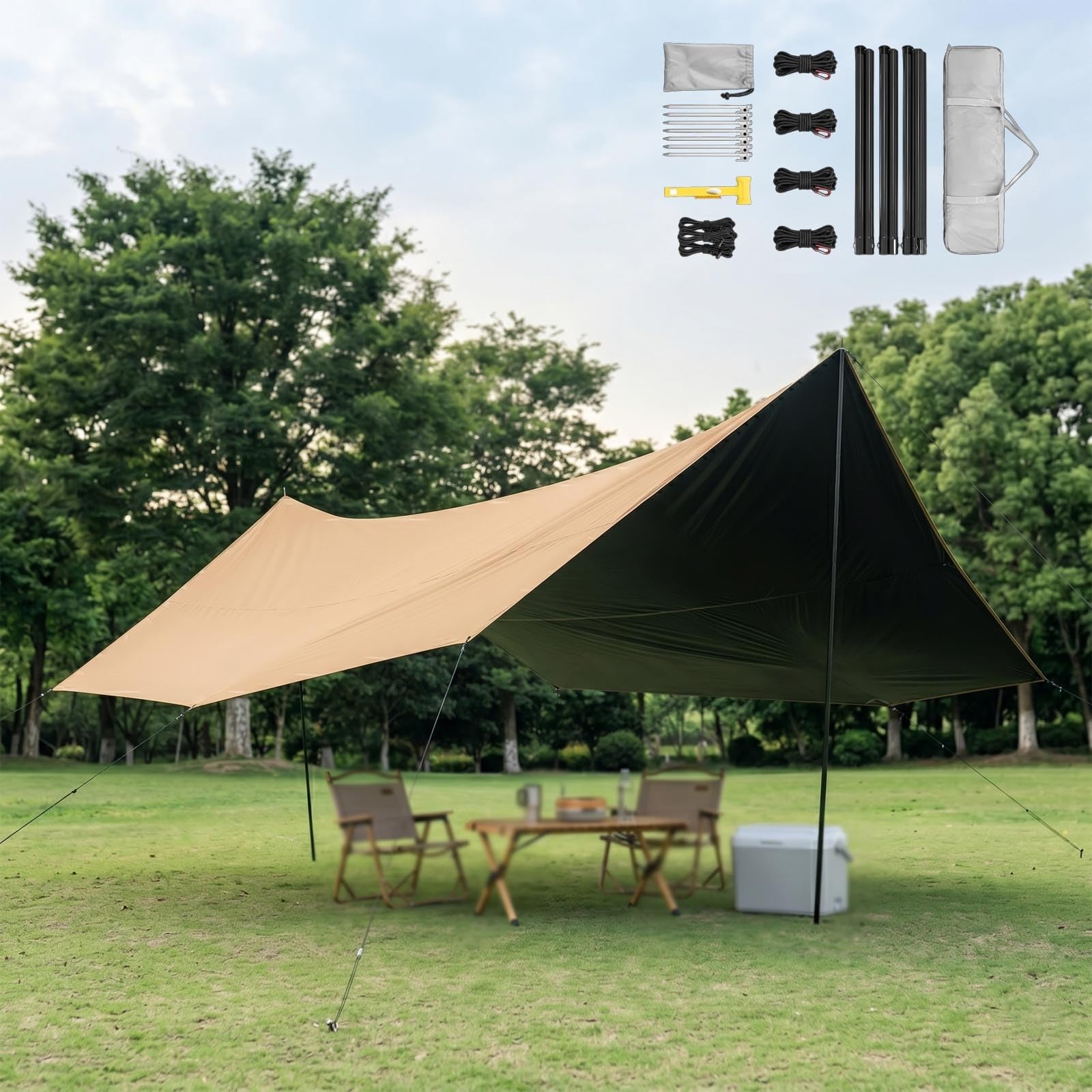 Amazon | タープ テント 4.4x4.5m 大型 八角形 タープポール付き 遮光