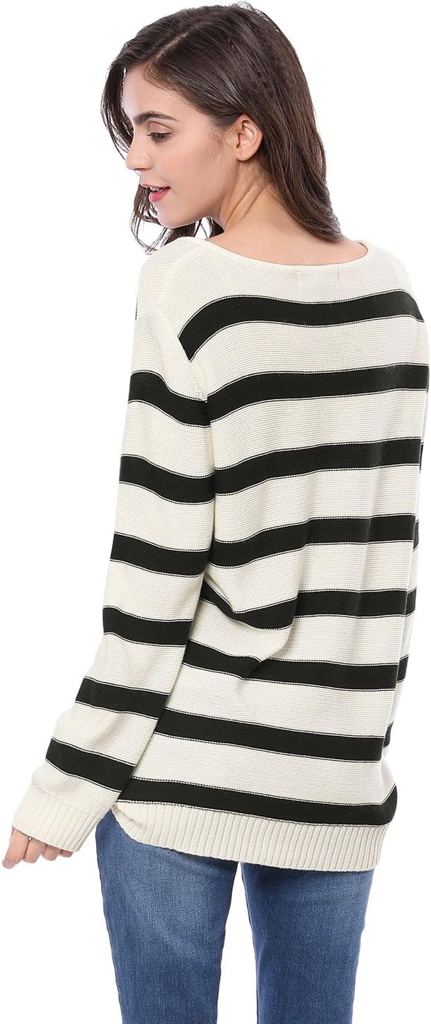 Allegra K Women's Fall Tops 2025 Striped Drop Shoulder Round Neck Long Sleeves Pullover Sweater - Image 5