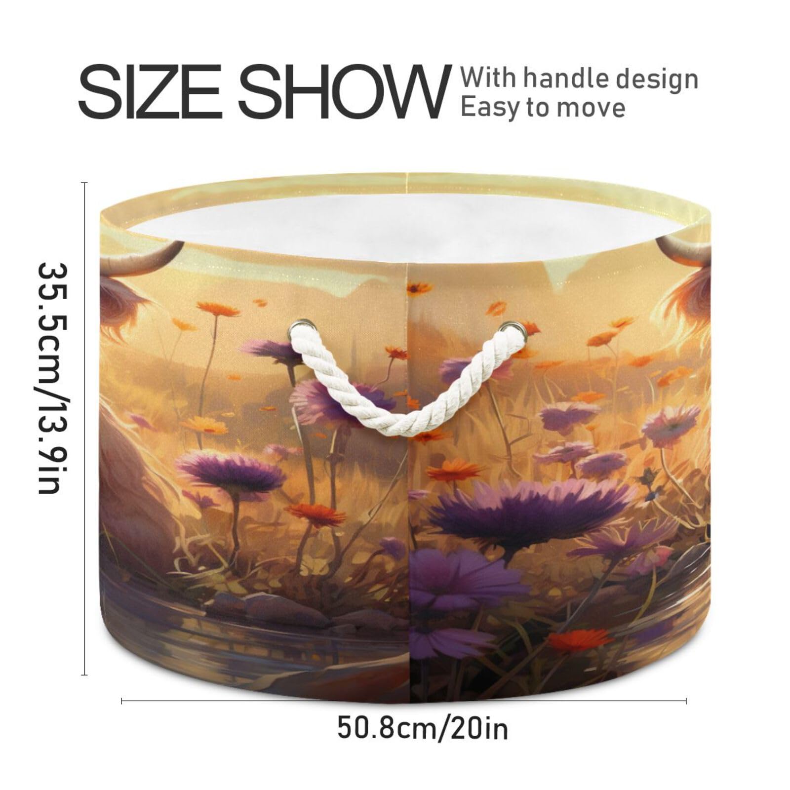 Round Cute Baby Highland Cow Yak River Storage Basket Large Organizer Bin Laundry Hamper Toy Storage Basket with Handle for Nursery Clothes Toys 202b4826