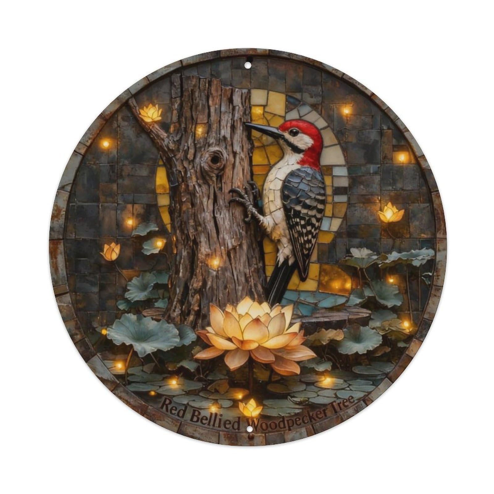 Red Bellied Woodpecker Tree Metal Tin Sign Plaque