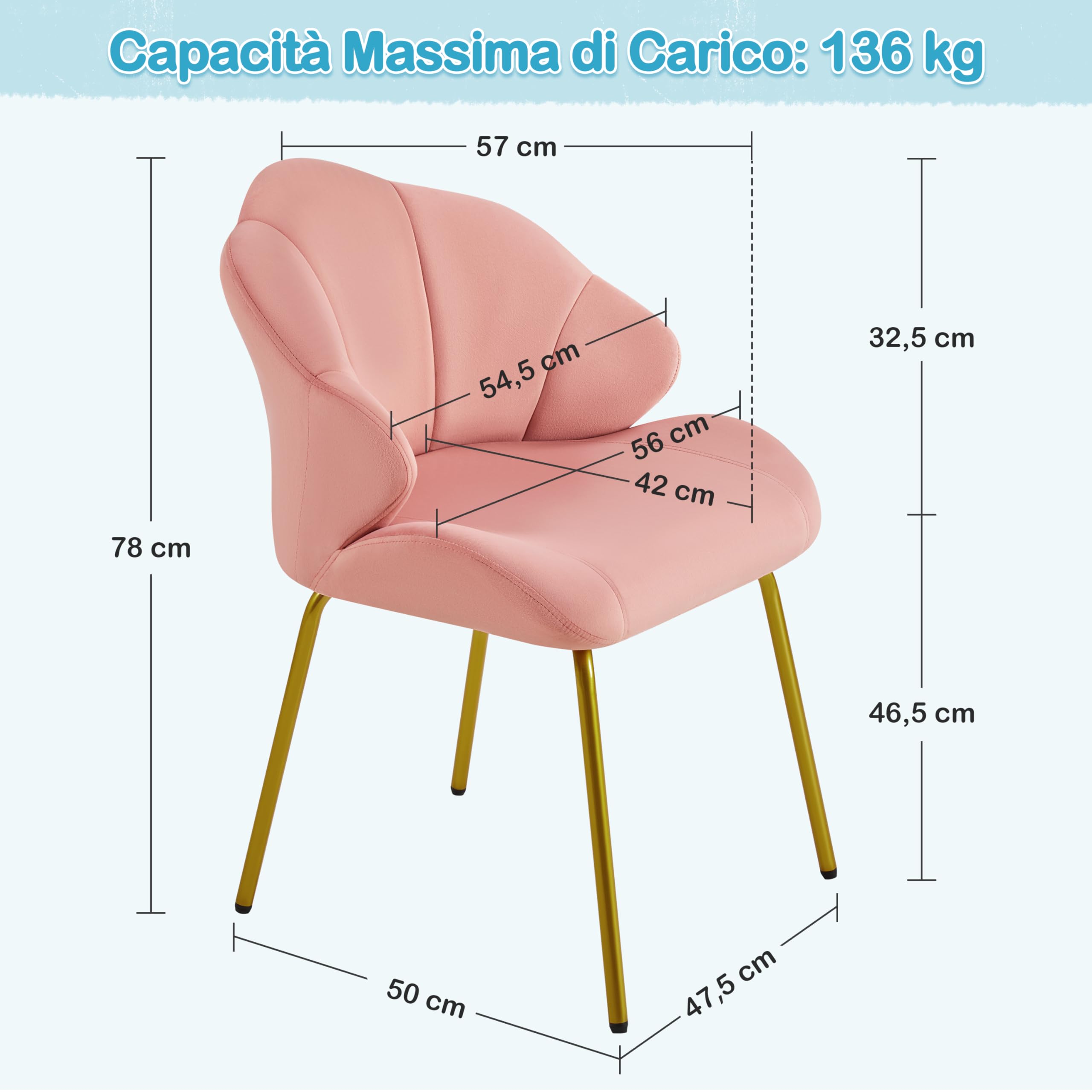Yaheetech Poltrona in Velluto Moderno Poltrocina con Schienale a Forma di Conchiglia Sedia Imbottita da Lettura per Soggiorno Camera da Letto Ufficio Sedia Laterale da Salotto Shell Rosa